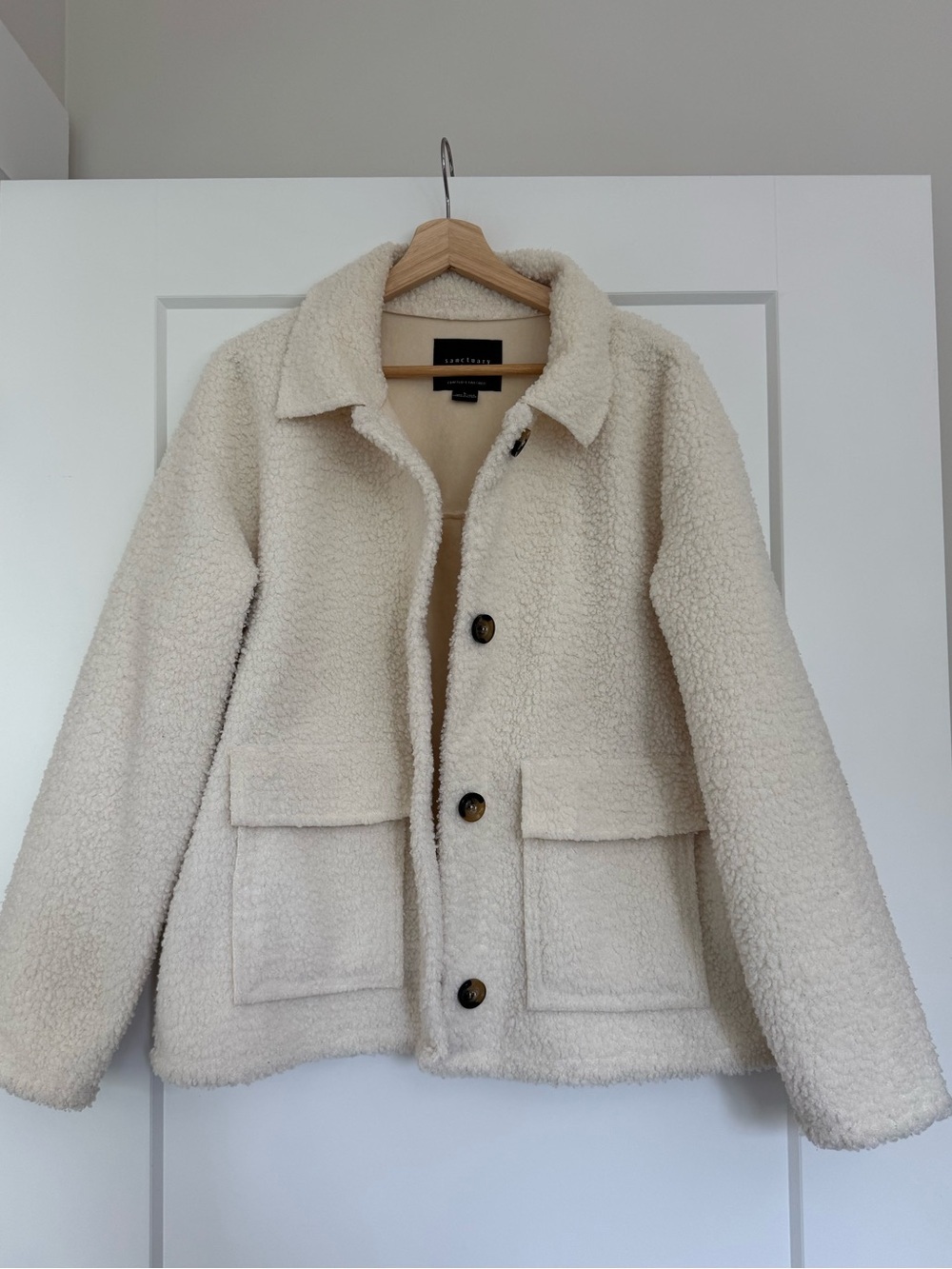 Sanctuary Teddy Sherpa Jacket Large Ivory Button Front Cozy Coat
